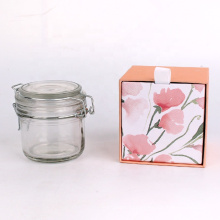 Airtight round clear glass storage jars with clip lids 180ml